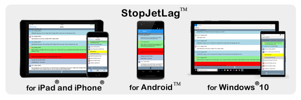 StopJetLag Mobile for iPhone®, iPad®, Android™, Windows® 11
