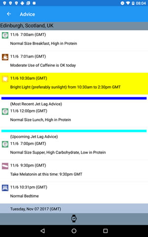 StopJetLag on Android jet lag advice