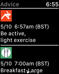 StopJetLag for Apple Watch - Light exercise and breakfast jet lag advice