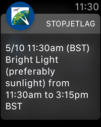 StopJetLag for Apple Watch - Jet Lag Advice Notification for Bright Light