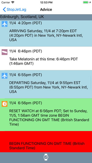 StopJetLag on iPhone jet lag advice
