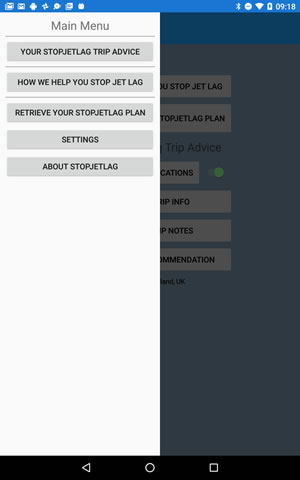 StopJetLag Main Menu