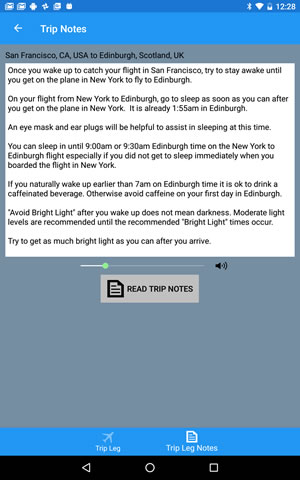 StopJetLag on Android Trip Notes