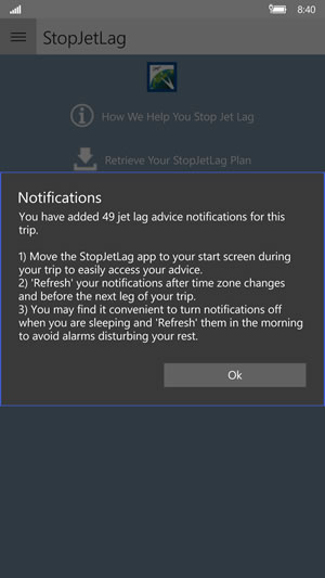 StopJetLag Plan Notifications