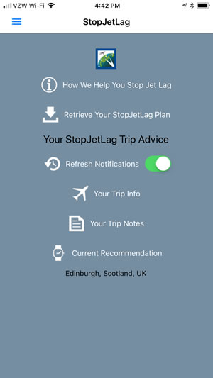 Refreshing your StopJetLag Notifications