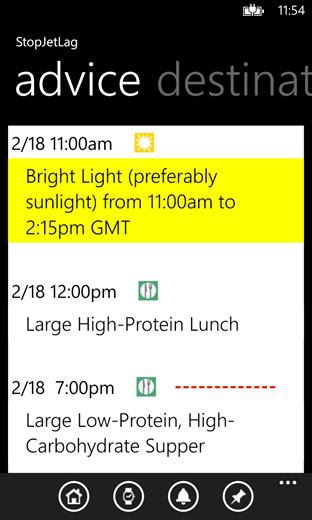 Stop Jet Lag on Windows Phone jet lag advice