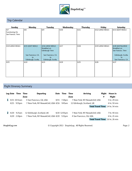 StopJetLag plan trip calendar