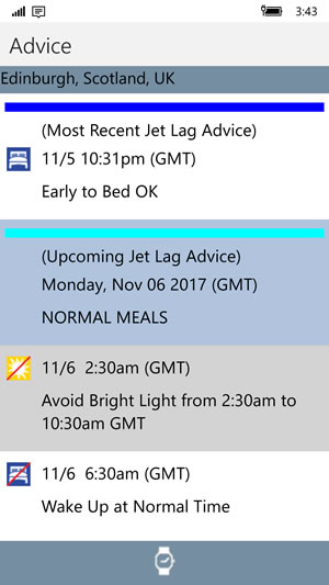 StopJetLag on iPhone jet lag advice detail