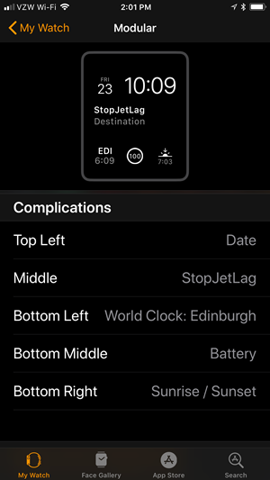 StopJetLag for Apple Watch Complication Setup